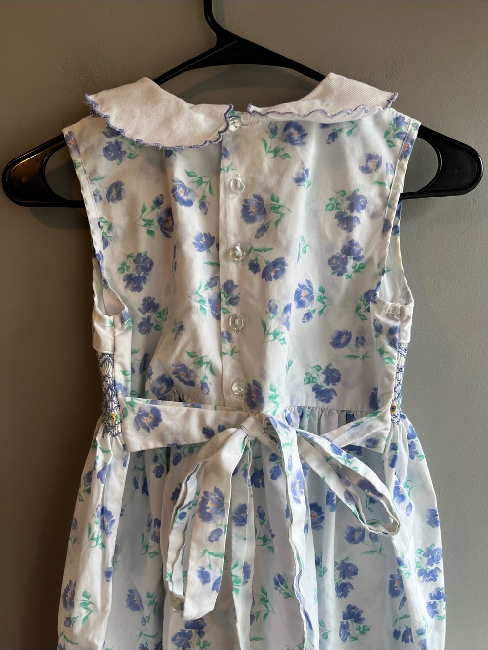 Rare Editions White Dress with Blue Floral Print and Smocked Waist - Picture 4 of 9